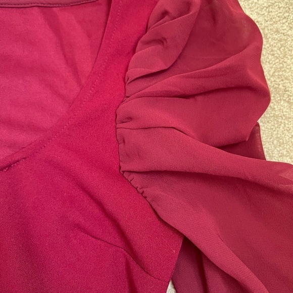 Forever 21 Sweetheart Neck Puffer Sheer Long Sleeve Red Bodysuit Valentine’s D S - Picture 7 of 9